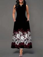 Vestido largo bohemio de verano para mujer, elegante, sin mangas, estampado floral, maxi - details 4