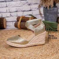 Sandalias de cuña de paja para mujer, clásicas, con banda elástica, de verano, nuevas, sencillas, versátiles, cómodas, a la moda, con tacones altos. - details 6