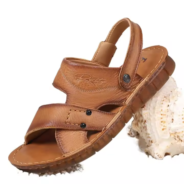 Sandalias de Verano para Hombres Zapatos de Playa de Cuero Genuino Suela de Cuero Suave - 1