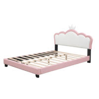 Marco de Cama para Niños 140*200cm con Base de Almohadilla y Espalda, Forma de Corona Rosa - details 3