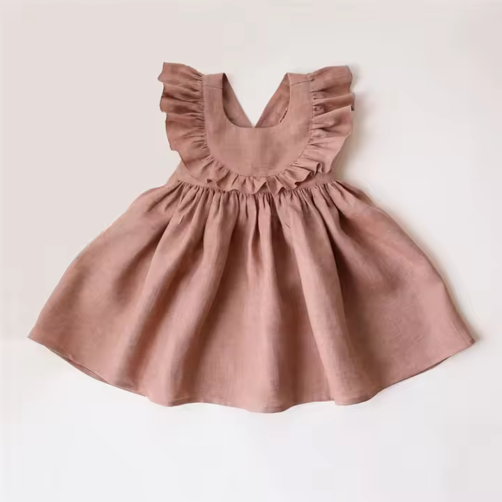 2024 Vestido de Princesa para Niñas Verano Nueva Moda Manga Voladora Algodón y Lino Ropa para Bebés de 0-3 Años - 1