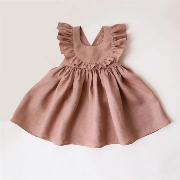 2024 Vestido de Princesa para Niñas Verano Nueva Moda Manga Voladora Algodón y Lino Ropa para Bebés de 0-3 Años - 1