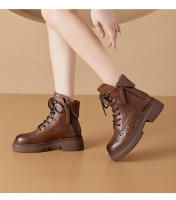 Botas de Cuero Martin para Mujer 2025 Estilo Coreano Zapatos Casuales con Cordones - details 3