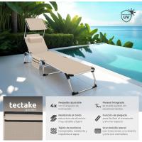 Tumbona Jardín Exterior de Aluminio, Tumbona Plegable con Reposacabezas, Parasol y Bolsillo Lateral, Tumbona Playa Reclinable en 6 Posiciones, Tumbona Piscina Resistente a Intemperie - Gris - details 18