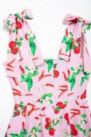 TRAFZA-Vestido corto sin hombros con estampado de frutas para mujer, minivestido elegante con cremallera, informal, con lazo, sin mangas, Verano - details 5