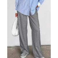 Pantalones holgados rectos grises informales de cintura alta para mujer primavera otoño - details 3