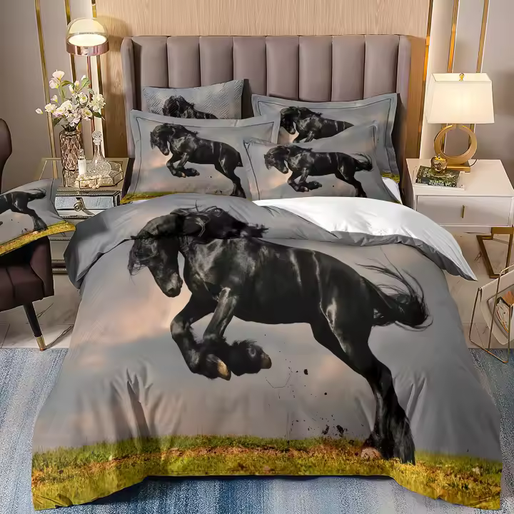 Conjunto de Cama de Caballo Galopante 3D Funda de Edredón de Lujo de Poliéster en Tamaño de Rey - 1