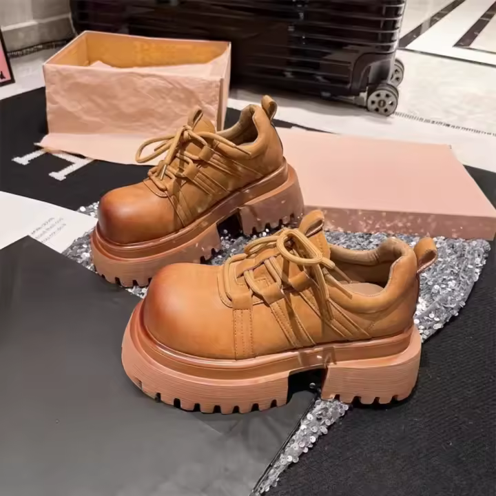 Zapatos informales con punta grande para otoño e invierno, cuero grueso, parte inferior, multifuncionales - 1