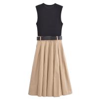 Vestido midi plisado TRAF 2025 sin mangas estilo veraniego elegante con cinturón y decoración drapeada para fiesta para mujer - details 2