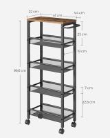Carro de 4 Niveles, Carro Estrecho de Cocina con Ruedas, con Asa, para Espacio Reducido, 22 x 45,4 x 77 cm, para Cocina, Baño, Salón, Estudio, Marrón Rústico y Negro LRC033B01 - details 20