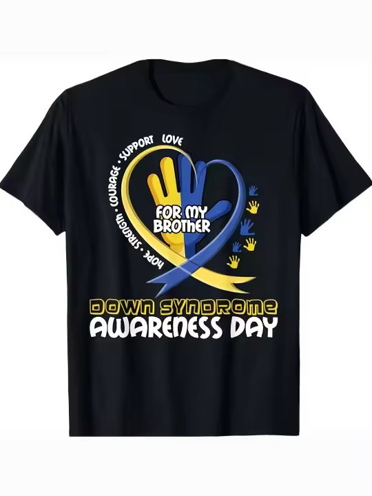 Camiseta de Algodón Cómoda para Hombre Cuello Redondo Manga Corta Idea de Regalo para Awareness de Síndrome de Down Deportes y Ropa - 1