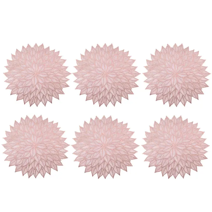 Manteles Individuales redondos ahuecados para mesa de comedor, tapetes de flores prensadas, color oro rosa, juego de 6 - 1