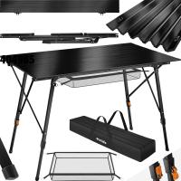 Mesa Camping Plegable con Altura Ajustable, Mesa Auxiliar de Aluminio con Topes, Mesa Exterior para Jardín, Terraza, Picnic, con Red de Almacenamiento y Bolsa de Transporte, 120x70,5x79 - Negra - details 0
