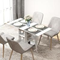 Mesa Plegable Alas Abatibles Comedor Plegable Cocina 2 Ruedas y Estantes Estilo Morno 120x60x75 cm Blanco - details 1