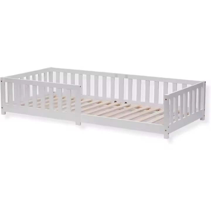 Cama Infantil Segura contra Caídas 90 x 200cm Color Blanco Cama de Madera Maciza de Pino - 1