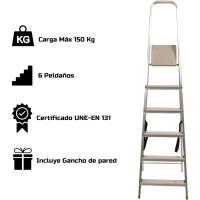 Plegable Marca Española Aluminio 6 peldaños con Gancho Pared Multiusos Antislizante Ligera y Resistente Doméstica Fácil Transporte - details 7
