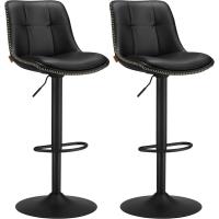 Sillas Altas Giratorias Regulables en Altura, Acolchado PU, Sillas de Cocina con Respaldo y Reposapiés, - details 0