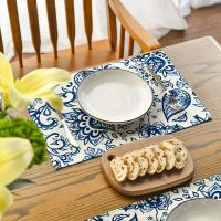 4 manteles individuales de cachemira beige, manteles de poliéster de 12x18 pulgadas con motivos florales azules, utilizados para restaurantes de primavera y - details 6
