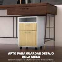 Cajonera de Oficina Móvil con Cajón y Gabinete Mueble Archivador con Ruedas Soporte de Impresora para Estudio Natural y Blanco - details 4