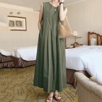 REALEFT verano sólido cuello redondo plisado vestidos sin mangas para mujer 2024 nuevo coreano sin mangas Casual suelto A-Line vestidos bolsillos Mujer - details 4