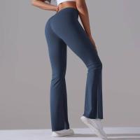 Leggings de yoga de color sólido para mujer, pantalones acampanados de cintura alta, elásticos, entrenamiento, pierna ancha - details 12