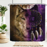 Cortina de Ducha Impermeable con Estampado de Lobo Alfombra de Piso Suave Antideslizante - details 4