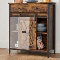 Mueble de Almacenamiento, Aparador, Armario de Cocina, con Puerta Corredera, 30 x 70 x 80 cm, Estante Ajustable, Estilo Rústico, para Sala de Estar, Marrón Roble y Negro - details 12