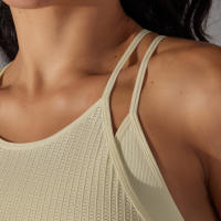 Hamidou-Sujetador de gimnasio Sexy para mujer, Top de hilo, informal, a rayas, sin costuras, de punto, a la moda - details 20