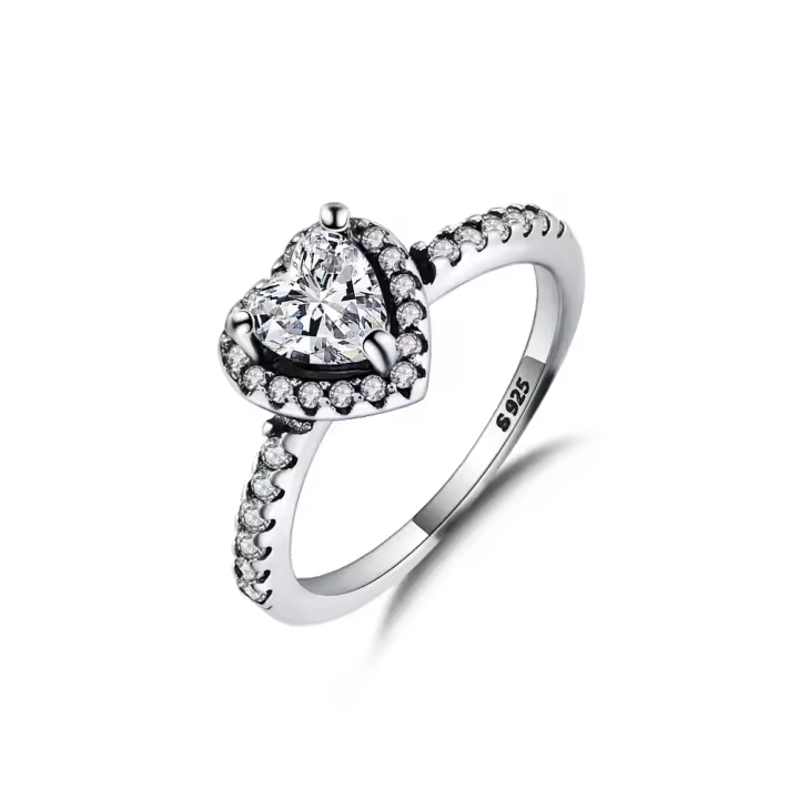 Anillo de Plata de Ley 925, anillo de corazón elevado para mujer, circonita cúbica CZ, estrella, Luna, flor, joyería de boda, anillos, regalos - 1