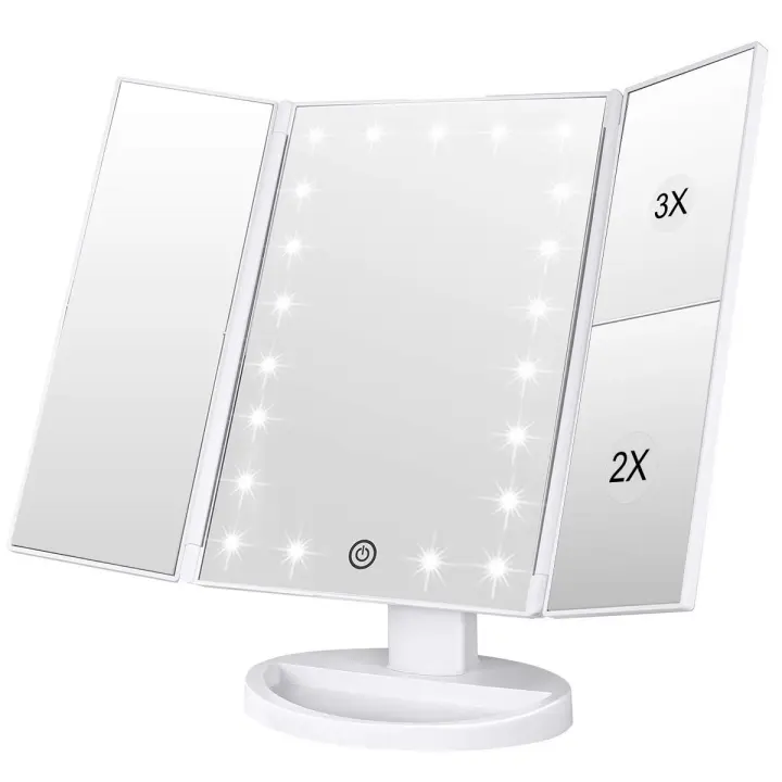 Espejo de Maquillaje de Tres Pliegues con Pantalla Táctil Ajustable y 21 luces LED, Espejo Iluminado - 1