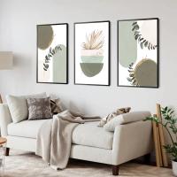 Pintura en Lienzo de Plantas Verdes Sage Abstracta Geométrica y Acuarela para Decoración del Hogar y Pared de Sala de Estar Marca DHROOM - details 3