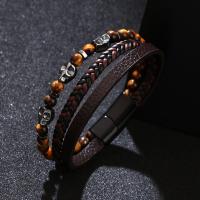 Pulsera de Shungit y Ojo de Tigre Tejida Multinivel Brazalete de Cuero PU con Calavera Retro Gótica - details 3