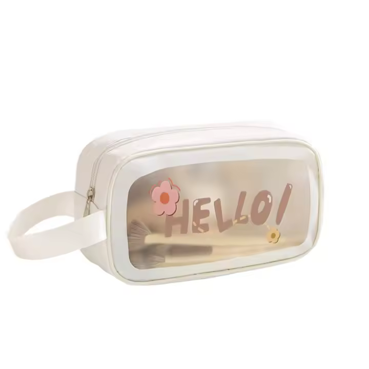 Bolsa de cosméticos de PVC con dibujos de flores, bolsa de maquillaje transparente impermeable de gran capacidad, organizador de mano, bolsa de almacenamiento para lavado - 1