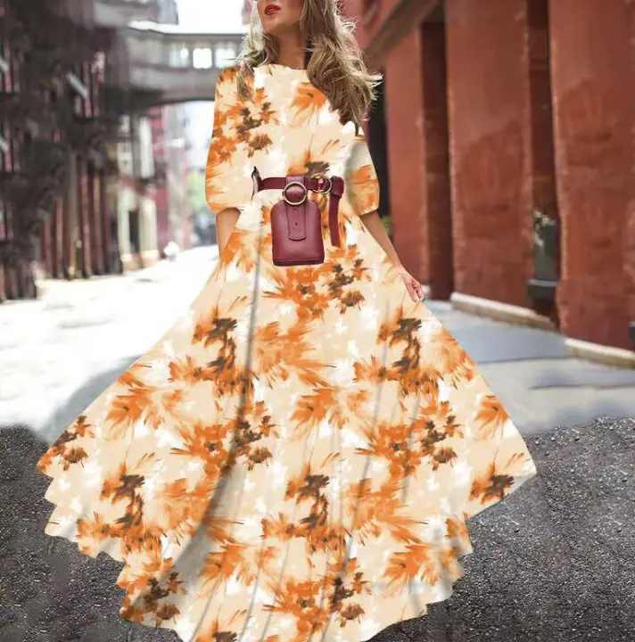 2025 primavera y otoño nuevos vestidos europeos y americanos impresión digital gran péndulo temperamento floral vestido delgado - 1