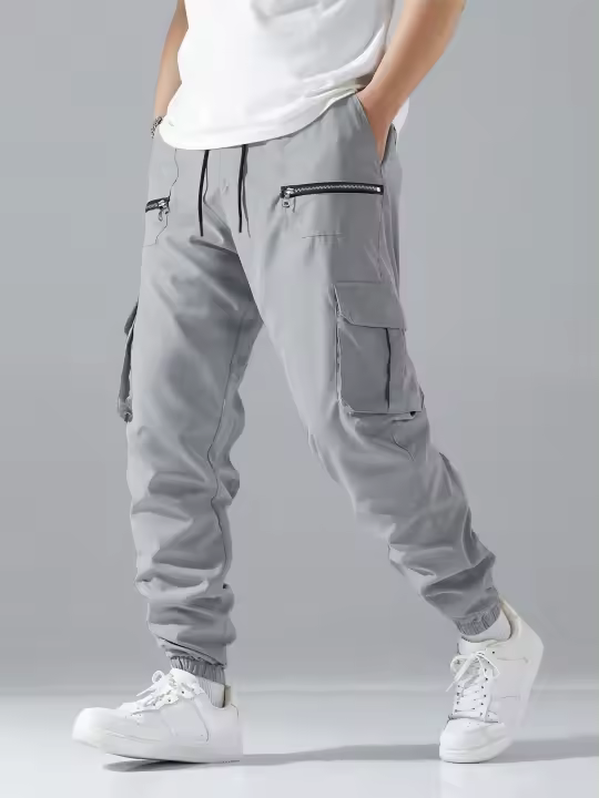 Pantalones de trabajo de moda para hombre con múltiples bolsillos, pantalones casuales deportivos tácticos atados al tobillo, 8630 - 1