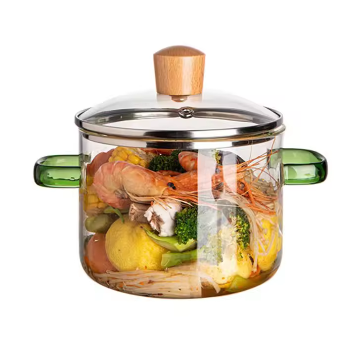 Cacerola de cocina transparente con tapa, olla de vidrio mejorada más gruesa y pesada para usar en llamas abiertas y estufas de Gas - 1