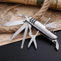 Cuchillo De Mano Multiusos 11 En 1 Con Destornillador Abrazadera De Acero Inoxidable Abrebotellas Sierra Tijeras Herramienta De Emergencia Al Aire Libre - details 4