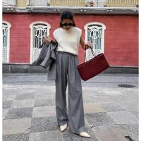 Pantalones de vestir cálidos de cintura alta, sueltos y de pierna recta para mujer, otoño invierno, nuevos. - details 5