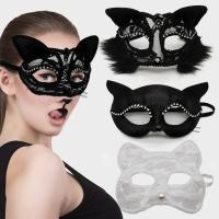 Máscara de encaje de Halloween media cara bola de mascarada femenina Cosplay Animal cara de gato máscara negra - details 0