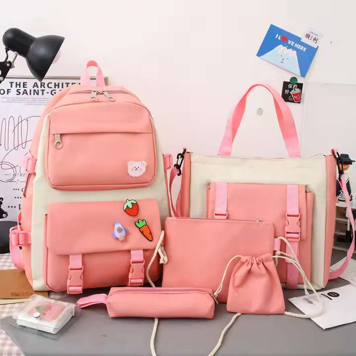 Nueva mochila para mujer, conjunto de cinco piezas de gran capacidad para mujer, mochila para estudiantes de secundaria, mochila para estudiantes universitarios - 1