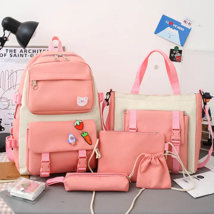 Nueva mochila para mujer, conjunto de cinco piezas de gran capacidad para mujer, mochila para estudiantes de secundaria, mochila para estudiantes universitarios - 1