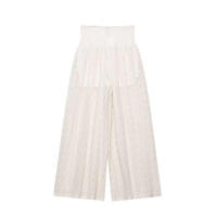 OUWU- Pantalones elásticos de cintura alta vintage de pierna ancha recta para mujer de moda, pantalones largos elegantes para mujer - details 3