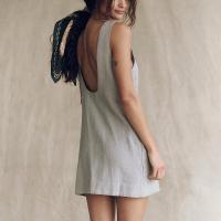 Blusa de lino y algodón estilo verano 2025 para mujer con abertura en la espalda, minivestido sólido colorido en varios colores - details 12