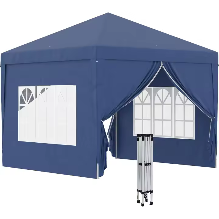 Carpa Plegable Pop-up de 3x3m Cenador Anti-UV con 4 Paredes Laterales Bolsa de Transporte para Acampar y Fiestas Azul - 1
