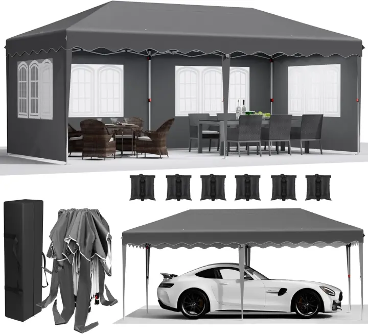Carpa de Jardín Plegable Impermeable 3x6m con 4 Paneles Laterales Protección UV 50+ - 1