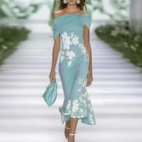 Elegante Vestido Largo de Moda 2025 Europa Y Los Estados Unidos Verde Claro, Azul Claro, Negro - details 1