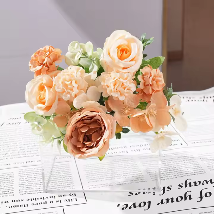 Jarrones de rosas artificiales para decoración del hogar, ramo de peonías de seda, Hortensia, Clavel, arreglo Floral de boda - 1