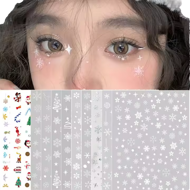 Navidad autoadhesivo maquillaje facial y pegatinas para gafas decoración de copo de nieve de belleza blanca - 1