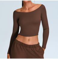 Ropa de Yoga de manga larga para mujer, camiseta deportiva Sexy de cuello único, ropa deportiva para correr, Top deportivo - details 2