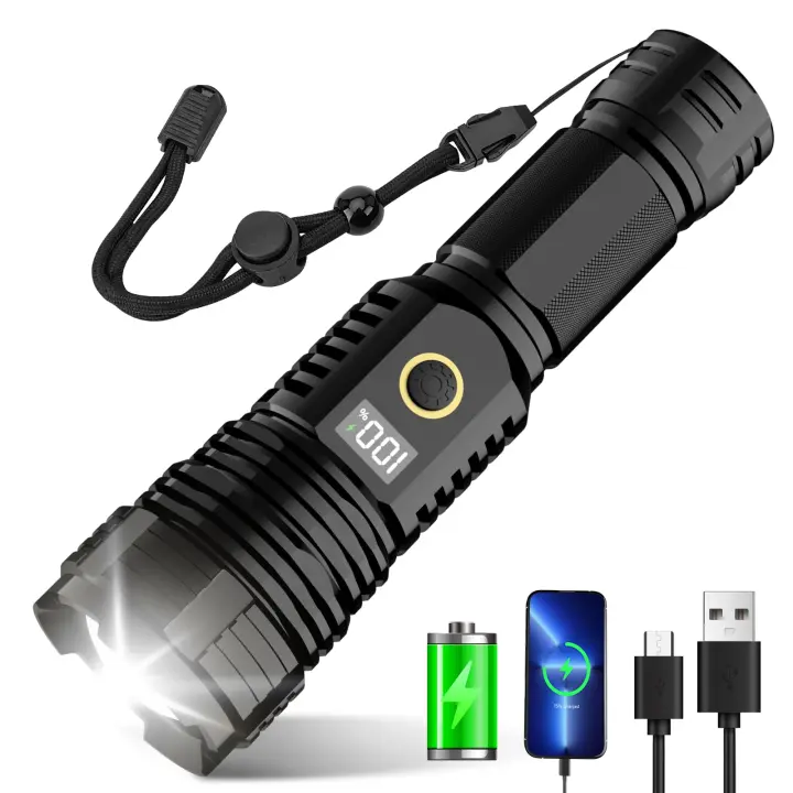 Linternas recargables de alto lúmenes, luz Flash LED súper brillante, 5 modos, impermeable, para regalo de Camping - 1